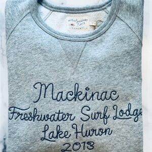 Faherty Light Gray Crewneck Sweatshirt with Navy Embroidery